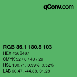 カラーコード: RGB 86.1 180.8 103 | qconv.com