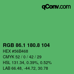 カラーコード: RGB 86.1 180.8 104 | qconv.com