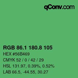 カラーコード: RGB 86.1 180.8 105 | qconv.com
