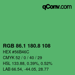カラーコード: RGB 86.1 180.8 108 | qconv.com