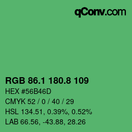 カラーコード: RGB 86.1 180.8 109 | qconv.com