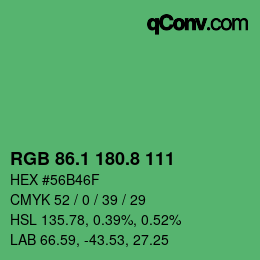 カラーコード: RGB 86.1 180.8 111 | qconv.com