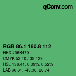 カラーコード: RGB 86.1 180.8 112 | qconv.com