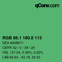 カラーコード: RGB 86.1 180.8 113 | qconv.com