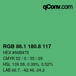カラーコード: RGB 86.1 180.8 117 | qconv.com