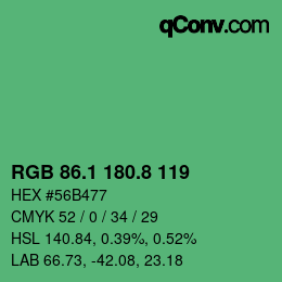 カラーコード: RGB 86.1 180.8 119 | qconv.com