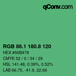 カラーコード: RGB 86.1 180.8 120 | qconv.com