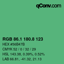 カラーコード: RGB 86.1 180.8 123 | qconv.com