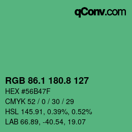 カラーコード: RGB 86.1 180.8 127 | qconv.com