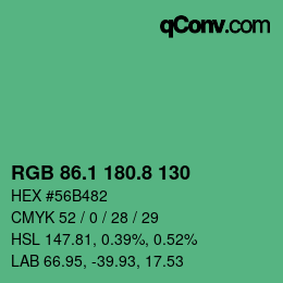 カラーコード: RGB 86.1 180.8 130 | qconv.com