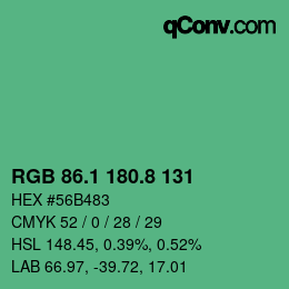 カラーコード: RGB 86.1 180.8 131 | qconv.com