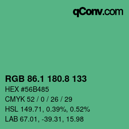 カラーコード: RGB 86.1 180.8 133 | qconv.com