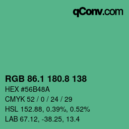 カラーコード: RGB 86.1 180.8 138 | qconv.com