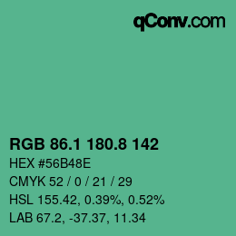 カラーコード: RGB 86.1 180.8 142 | qconv.com