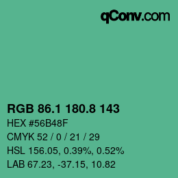 カラーコード: RGB 86.1 180.8 143 | qconv.com