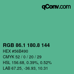 カラーコード: RGB 86.1 180.8 144 | qconv.com