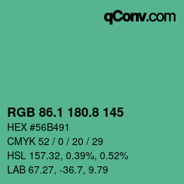 カラーコード: RGB 86.1 180.8 145 | qconv.com