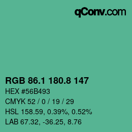 カラーコード: RGB 86.1 180.8 147 | qconv.com
