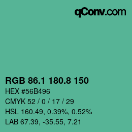 カラーコード: RGB 86.1 180.8 150 | qconv.com