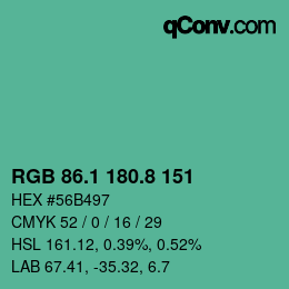 カラーコード: RGB 86.1 180.8 151 | qconv.com