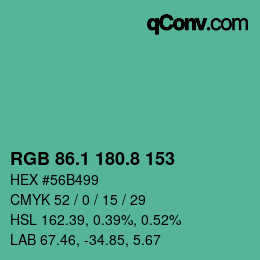 カラーコード: RGB 86.1 180.8 153 | qconv.com