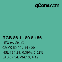 カラーコード: RGB 86.1 180.8 156 | qconv.com