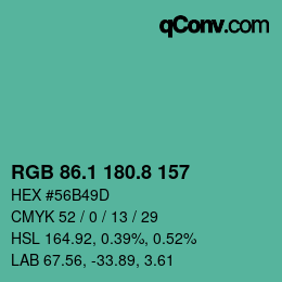 カラーコード: RGB 86.1 180.8 157 | qconv.com