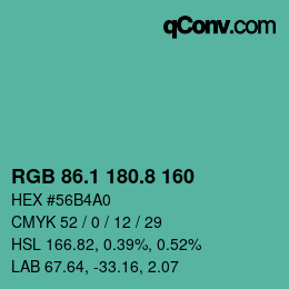 カラーコード: RGB 86.1 180.8 160 | qconv.com