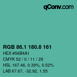 カラーコード: RGB 86.1 180.8 161 | qconv.com