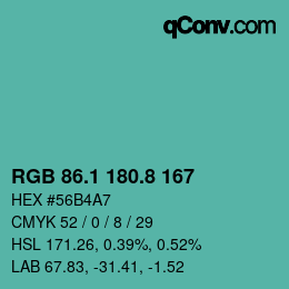 カラーコード: RGB 86.1 180.8 167 | qconv.com