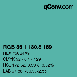 Color code: RGB 86.1 180.8 169 | qconv.com