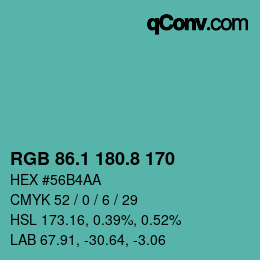 カラーコード: RGB 86.1 180.8 170 | qconv.com
