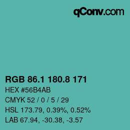 カラーコード: RGB 86.1 180.8 171 | qconv.com
