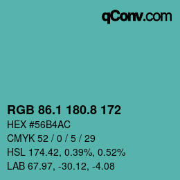 カラーコード: RGB 86.1 180.8 172 | qconv.com