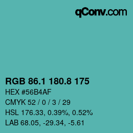 カラーコード: RGB 86.1 180.8 175 | qconv.com