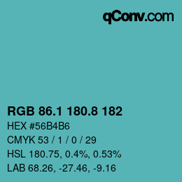 Color code: RGB 86.1 180.8 182 | qconv.com