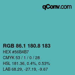 Farbcode: RGB 86.1 180.8 183 | qconv.com