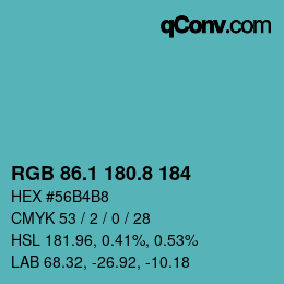 カラーコード: RGB 86.1 180.8 184 | qconv.com