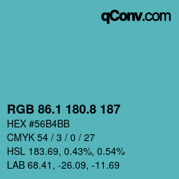 Code couleur: RGB 86.1 180.8 187 | qconv.com