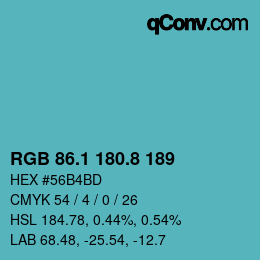 カラーコード: RGB 86.1 180.8 189 | qconv.com