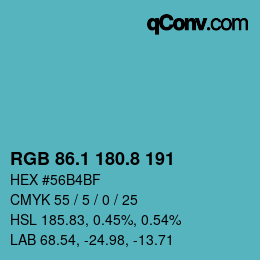 カラーコード: RGB 86.1 180.8 191 | qconv.com