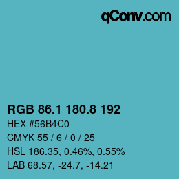 Color code: RGB 86.1 180.8 192 | qconv.com