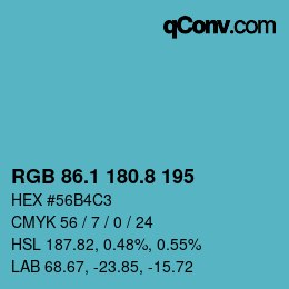 カラーコード: RGB 86.1 180.8 195 | qconv.com