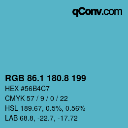 Código de color: RGB 86.1 180.8 199 | qconv.com