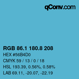 カラーコード: RGB 86.1 180.8 208 | qconv.com