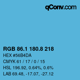 カラーコード: RGB 86.1 180.8 218 | qconv.com