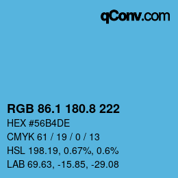 Color code: RGB 86.1 180.8 222 | qconv.com