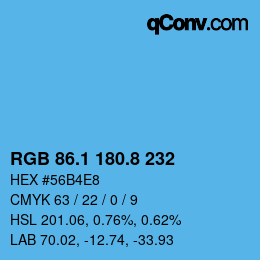カラーコード: RGB 86.1 180.8 232 | qconv.com