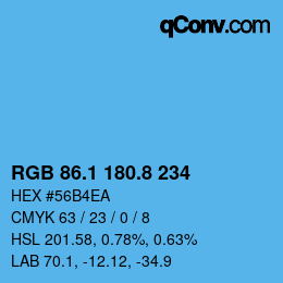 カラーコード: RGB 86.1 180.8 234 | qconv.com
