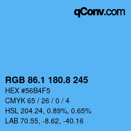 Color code: RGB 86.1 180.8 245 | qconv.com